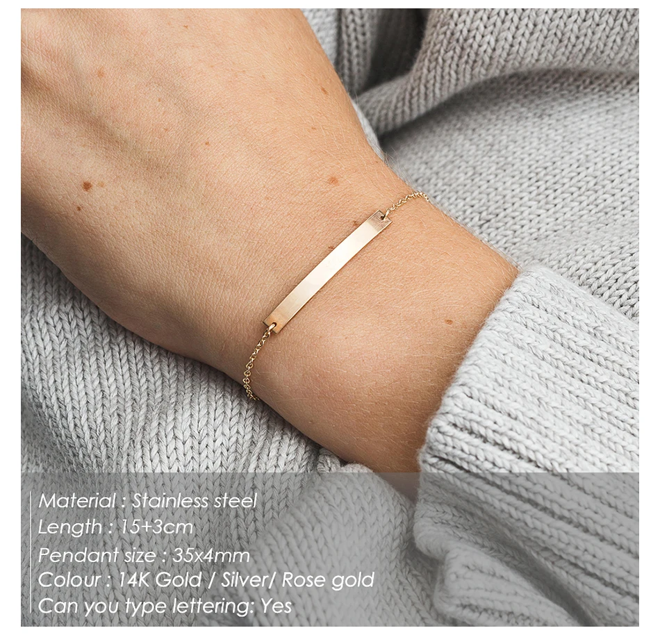 Low MOQ customized Message stainless steel bar bracelet engrave , charm bracelets stainless steel