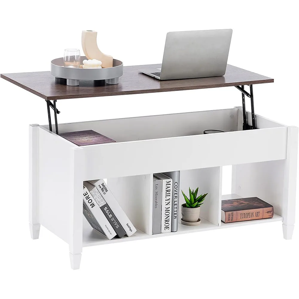 Lift Top Coffee Table, White, with Storage Shelf/Hidden Compartment, Gas Lift Mesa De Centro para Sala Pop Up Coffee Table