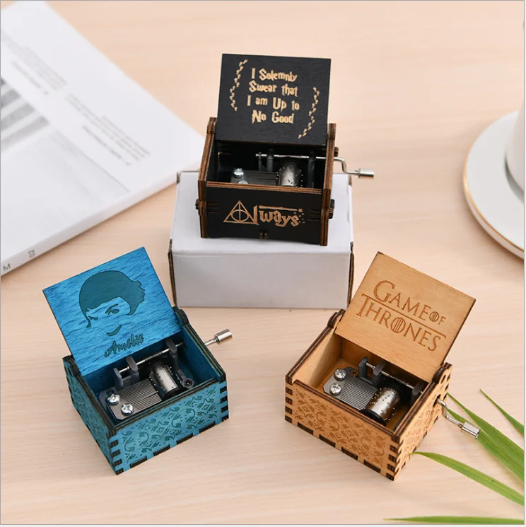 hand crank retro classic music box DIY custom wood and light music box mechanism toy