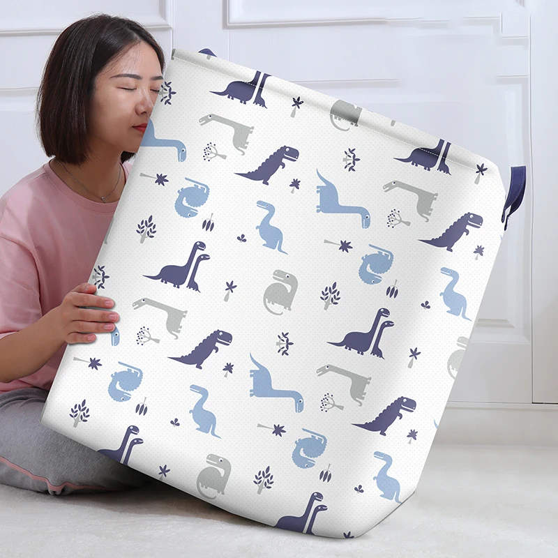 Large Capacity Cotton Dirty Clothes Storage Basket Round Folding Bundle Mouth Laundry Basket Clothes Toy Basket Organizer