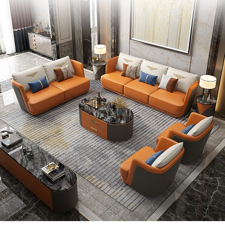 High quality living room leather sofa sets stylish modern hotel lounge 3 seats living room furniture sofa vip room for home