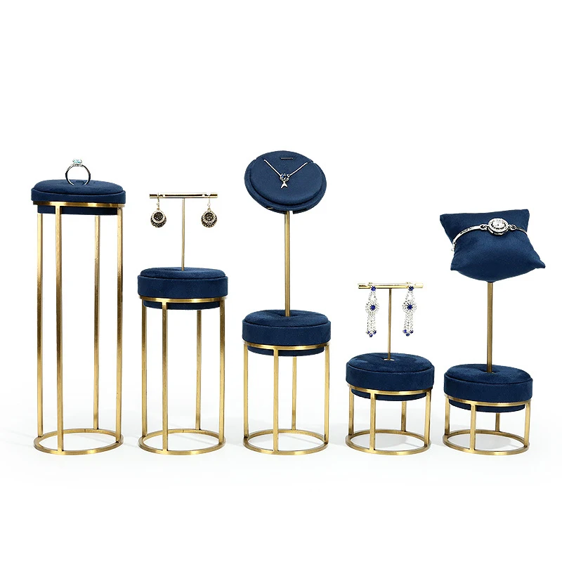 Luxury High Quality Blue Metal Wholesale custom DIY bracelet necklace ring earring holder jewelry display stand set