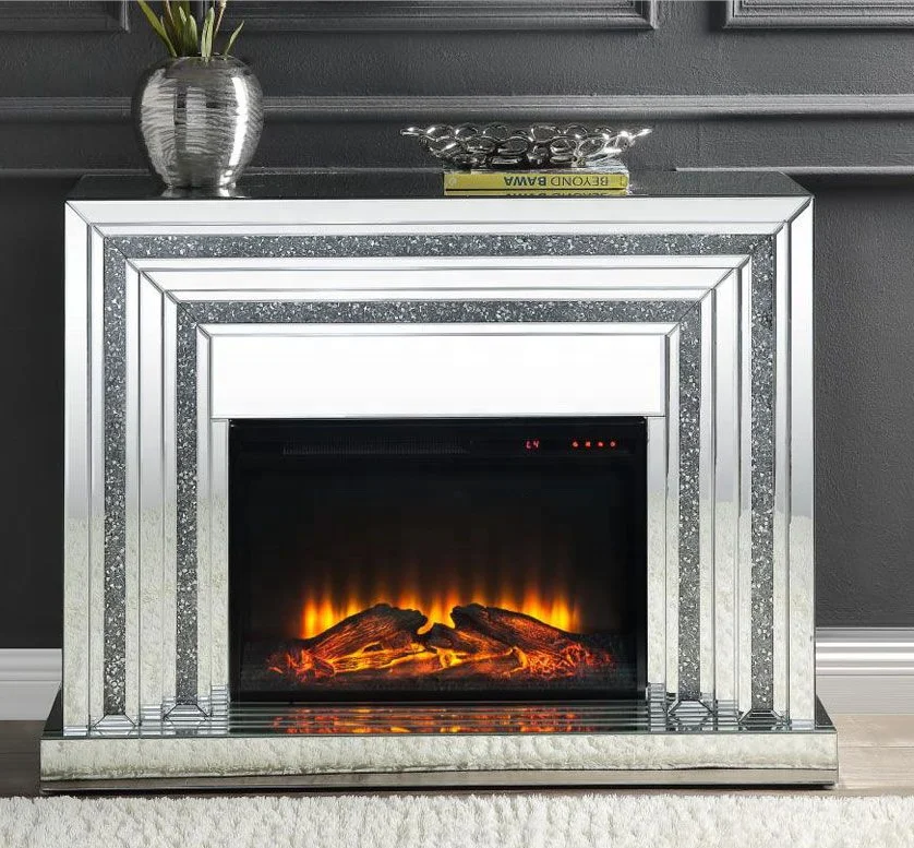 High end crushed diamond mirrored console table with fireplace 2020