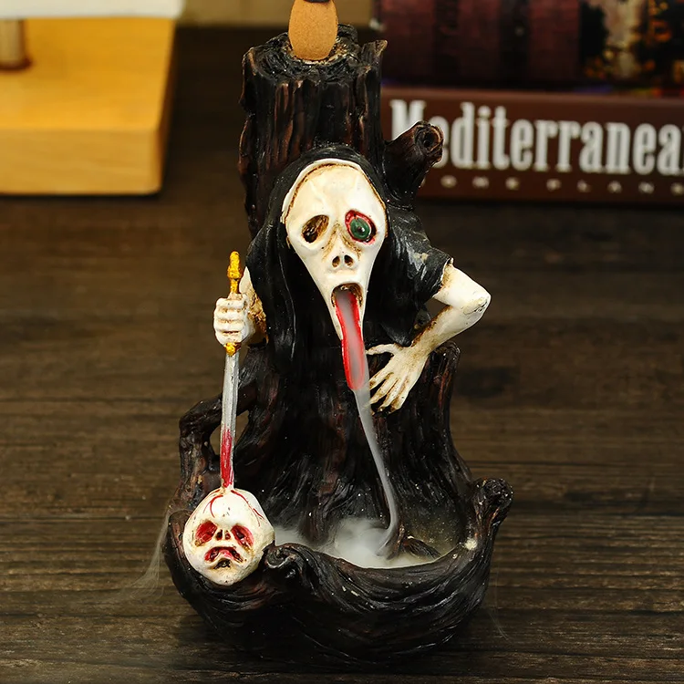 Hot selling waterfall backflow skull incense burner smoked table backflow Halloween backflow incense burner