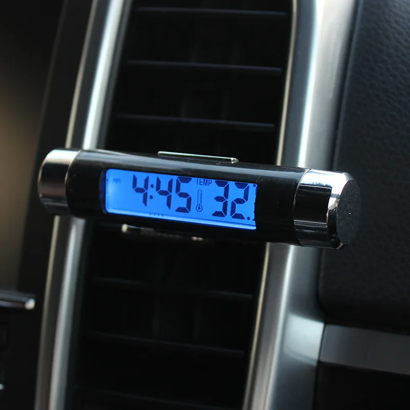 2 in 1 mini electronic LED digital car air vent outlet thermometer watch clock