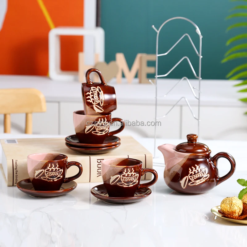 contemporary Ceramic tea set Saudi Arabia Market coffee cup handmade  Ceramic teapot cup saucer