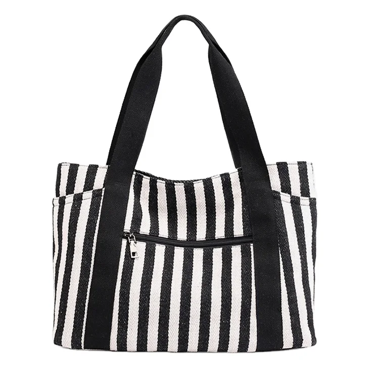 Summer Eco Friendly 12 oz Heavy Canvas Cotton Tote Bag Custom Stripe Beach Bag Wholesale