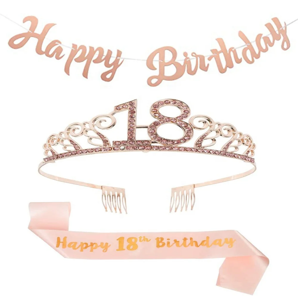 
Happy 18th Birthday Finally 21 Sash & Tiara Kit Glitter Banner Birthday Decorations for Adult Birthday Party Supplies 