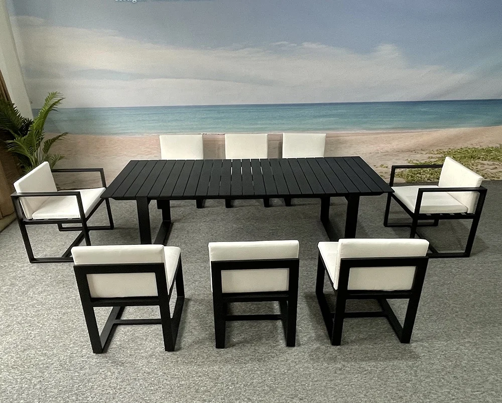 KD Packing Aluminum outdoor furniture 8 seater backrest and armrest dining sets Garden dining table