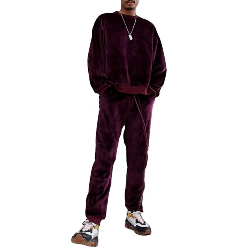High quality velvet track suits for men custom logo velour sweatsuits track suits