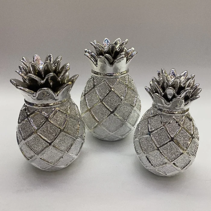 Home office indoor Decoration 3Pcs Silver Golden Ceramic Pineapple Craft Decorative
