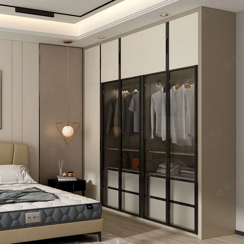 SUOFEIYA Minimalist White Lacquer Glossy Finish MDF Pull Out Doors Clothing Storage Wardrobes