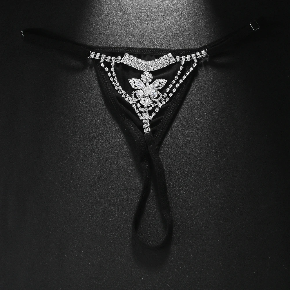 Sexy Bling Butterfly Panties Thong Rhinestone Women Jewelry Bikini Party Crystal Black Underwear Body Chain Wholesale
