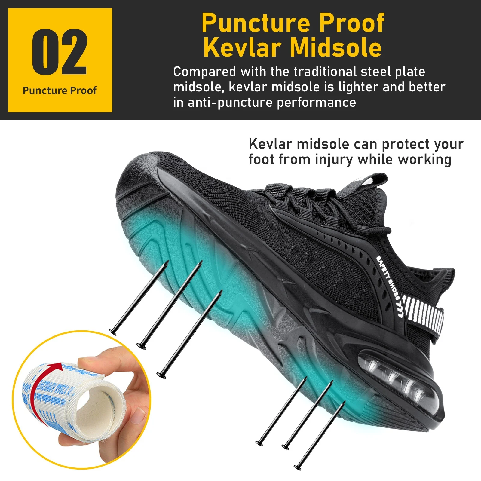 JIANKUN Fashionable New Safety Shoes Breathable Woven Flying PU Soles Wear-Resistant Outdoor Work Steel Toe with Air Cushion
