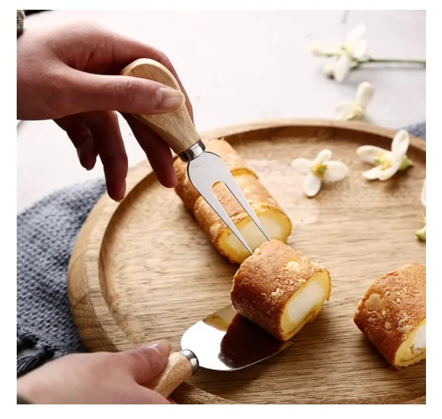 Cheese Knives kit Stainless Steel Mini Steel Stainless Knife, Butter Knife & Fork With Wood Handle