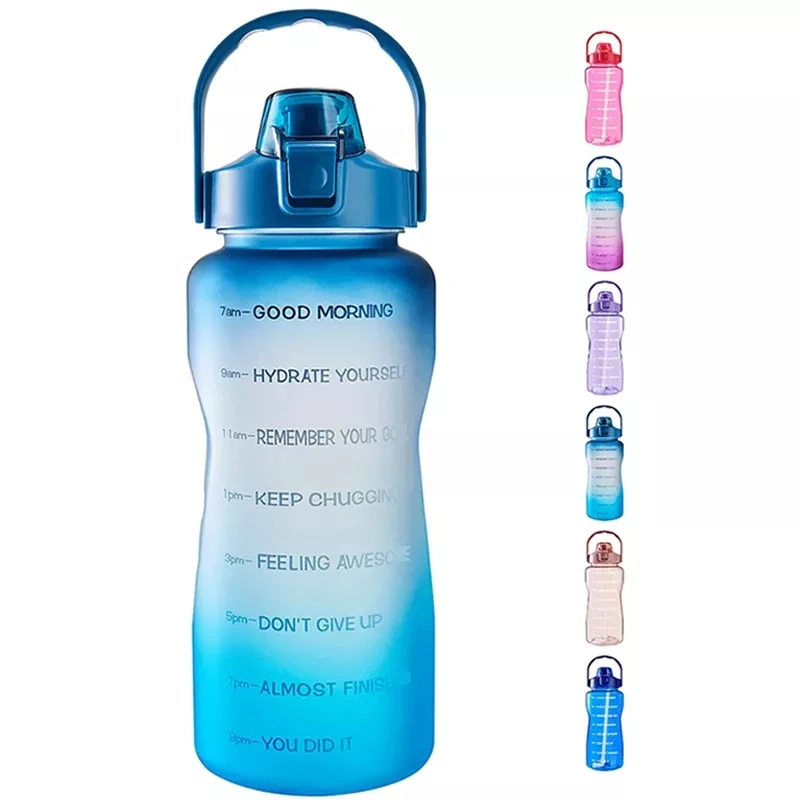 Tritan BPA Free Water Jug 64oz Motivational Plastic Gallon Water Bottle With Time Marker Straw for Fitness Gym Sports