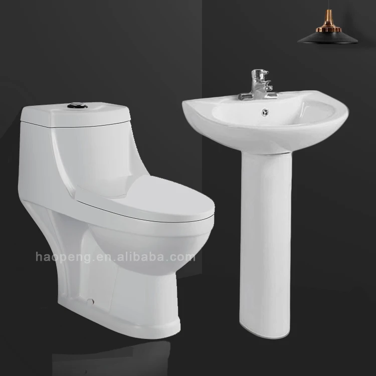 Bathroom economic sanitary ware suite wc commode toilet bowl and pedestal wash basin sink one piece ceramic washdown toilet set