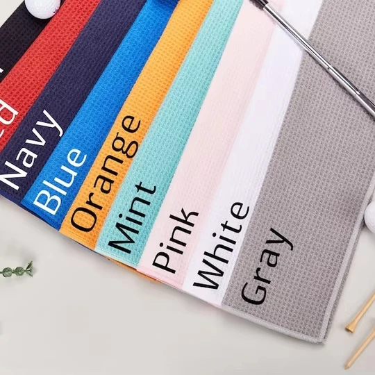 Wholesale Custom Logo Microfiber Waffle Golf Towel Personalized Quick Dry and Wash Multicolor Golfers Towel Ball Clean