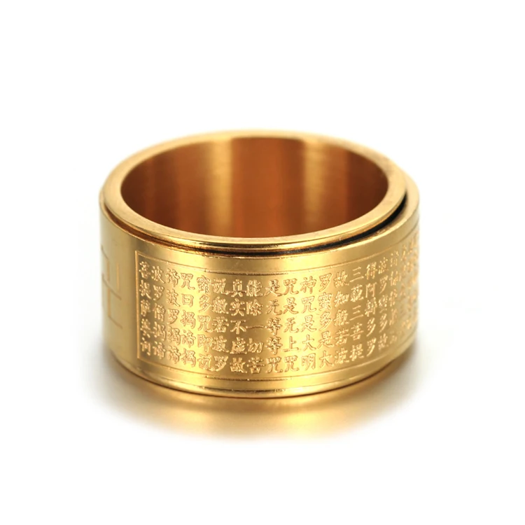 New Style WHOLESALE Men Stainless Steel 18K Gold Rotatable Scripture Finger Ring
