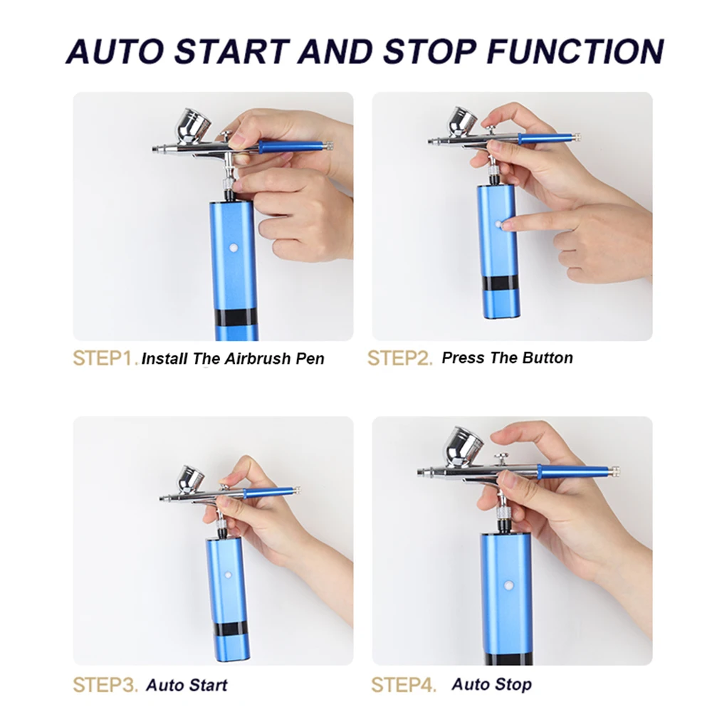 TM80S-130 Blue Color Cordless Air Brush With Compressor Kit Portable Airbrush Spray Pneumatic Tool With 1.2 M Hose