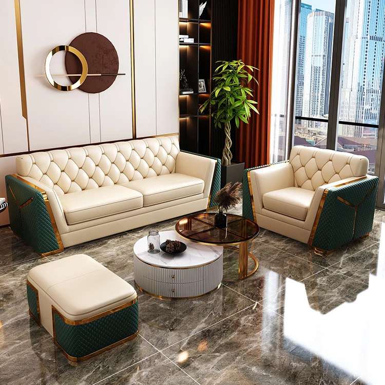 2022 Light luxury leather sofa modern living room design sofa set furniture for home hotel office