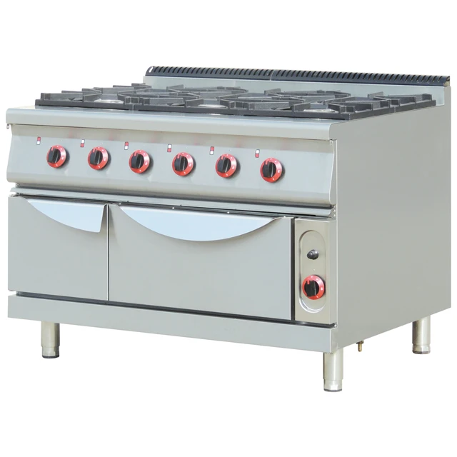 Stainless Steel Industrial Gas Range With 6 Burners With Oven
