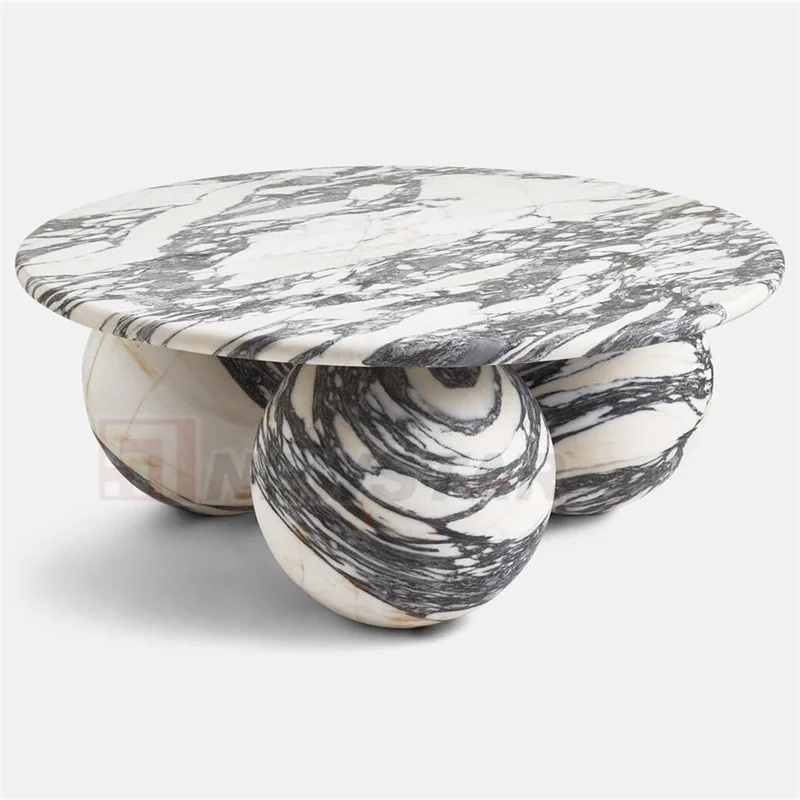 Newstar Natural Marble Living Room Table Round Sphere Ball Base Marble Coffee Table Modern Design Round Coffee Table