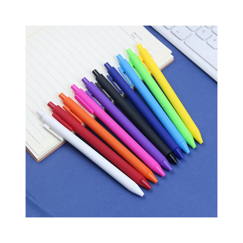 BKS Promotional Cheapest Plastic Ballpen Writing Personalized Custom Logo Printed Multiple Candy Color Click Gel Ballpoint Pen