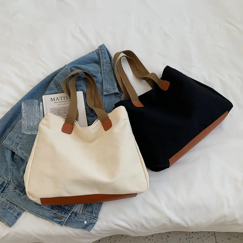 Customize Hand Made Canvas Shoulder Bags Heavy Duty Tote Reusable Grocery Shopping Bags Cotton