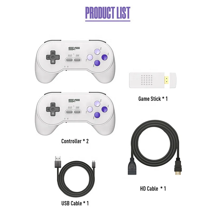 High Quality Y2-SFC Video Game Stick 4K H-D TV Output 3000+ Games Dual Wireless Controllers Y2-SFC Classic Video Game Consoles