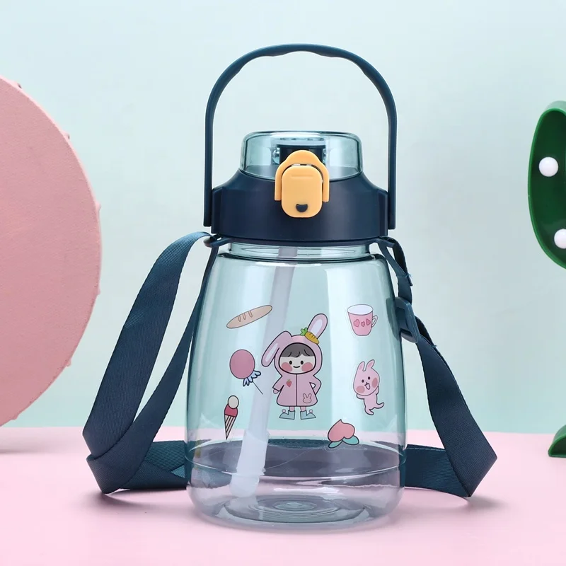 Cute large capacity plastic cup with straw potbelly summer Internet celebrity portable sports water bottle