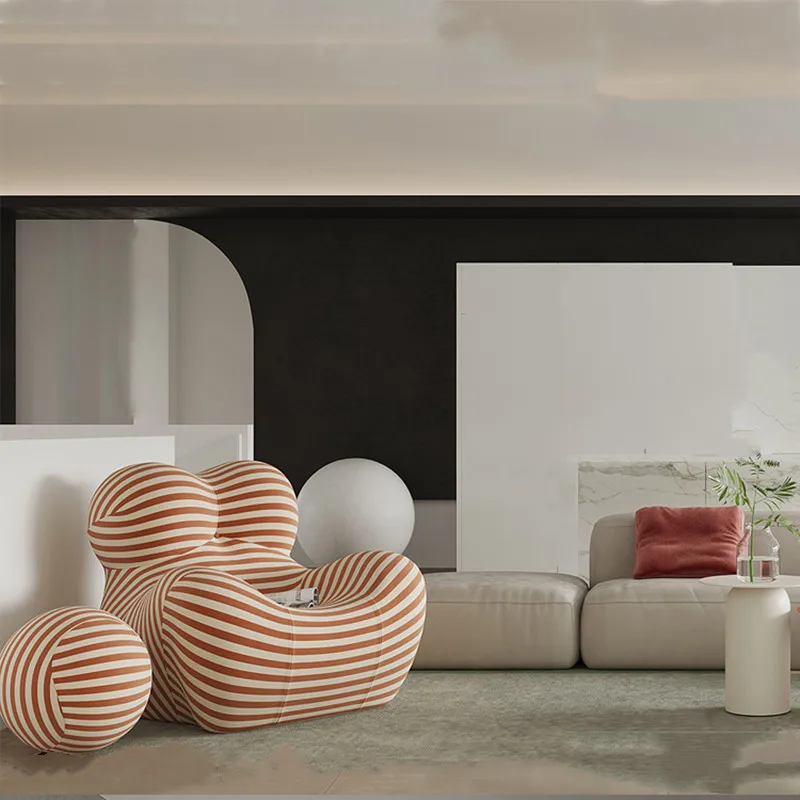 Striped Cashmere European Style Contemporary Fiber Gaetano Pesce Leisure Golden Fabric Waiting Chaise Couch Lounge ottoman Chair