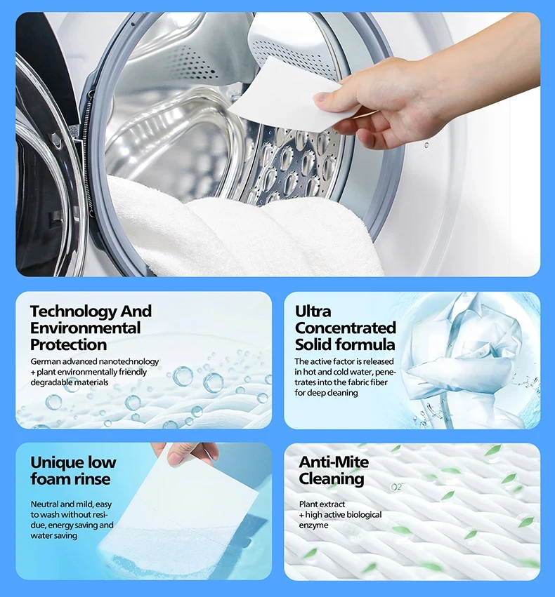 Detergent Sheets Eco Friendly Washer Soap Strips, Plant Based Liquidless Formula, Zero Waste, Biodegradable