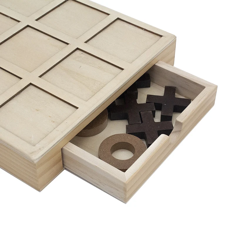 Tic Tac Toe Board Game With Wooden Storage Drawer Classic Wood Game for Children Adult Fun Indoor Game Night Activity Coffee