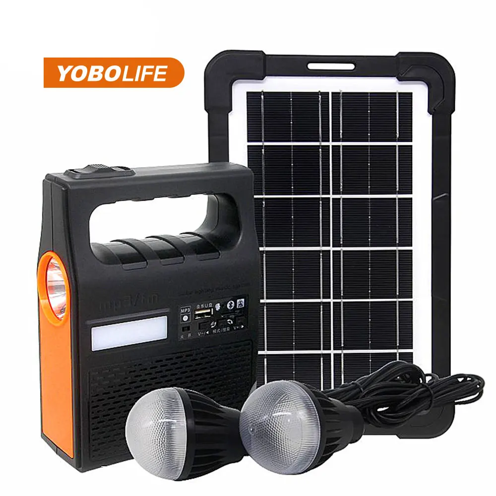 Yobolife Solar Panel Power Storage Generator System with FM Radio 3 LED Bulbs Light for Outdoor camping
