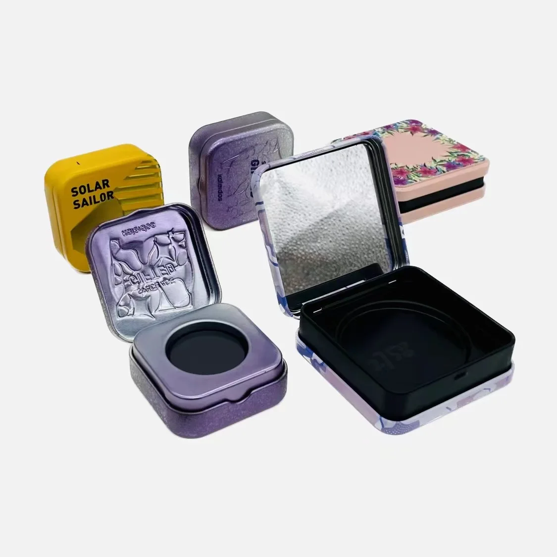 Роскошная косметическая пудра на заказ жестяная банка чехол для теней век с зеркальными металлическими коробками