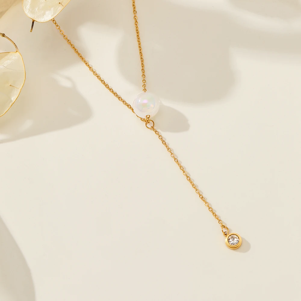 Long Y Shaped Tassel Pearl Necklace Elegant Pearls Clavicle Necklaces 18k Gold Plated Stainless Steel Jewelry