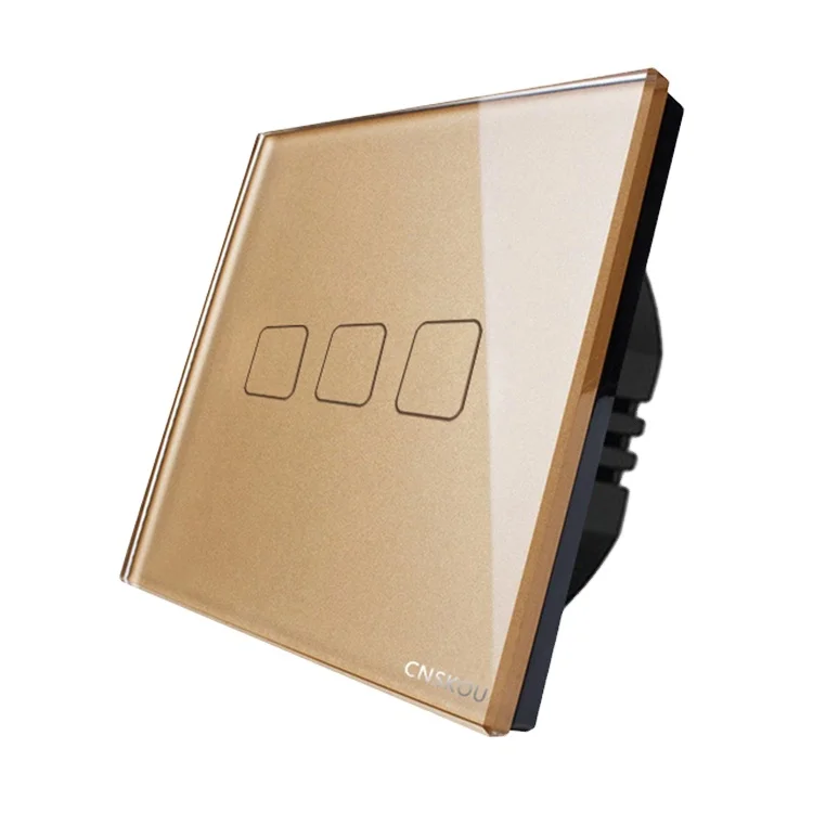 Cnskou EU 3gang 1way Luxury Glass Panel home automation touch switch