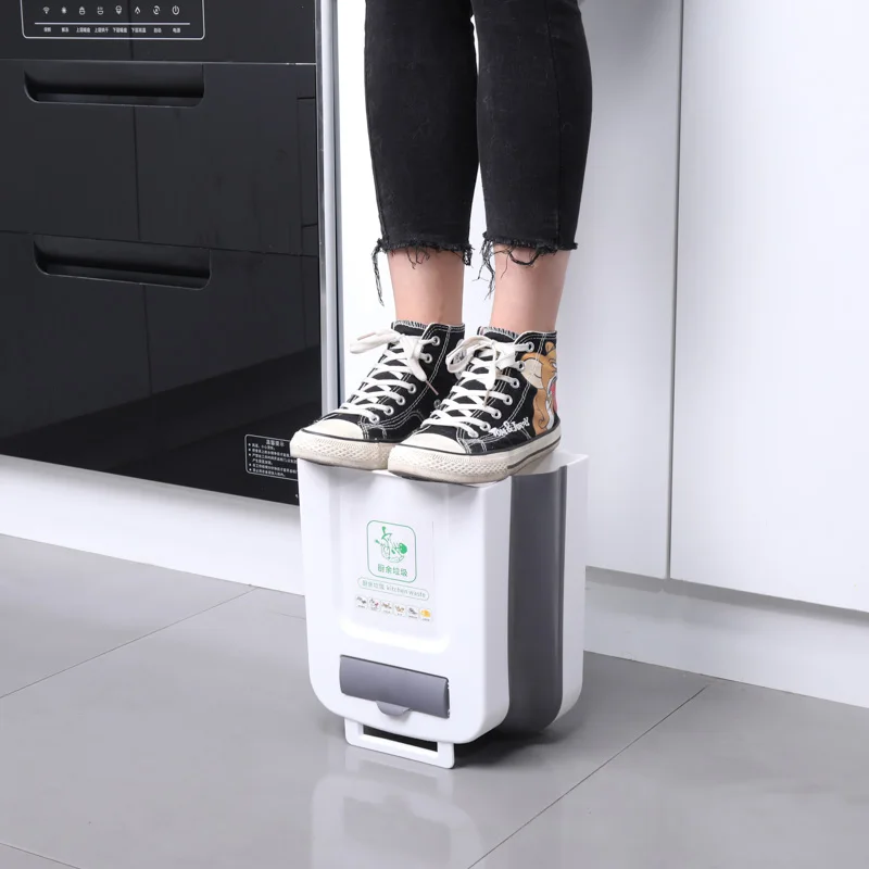 2022 Folding Garbage Can Wall Mounted Collapsible Foldable Kitchen Hanging Trash Bin Basurero Plegable