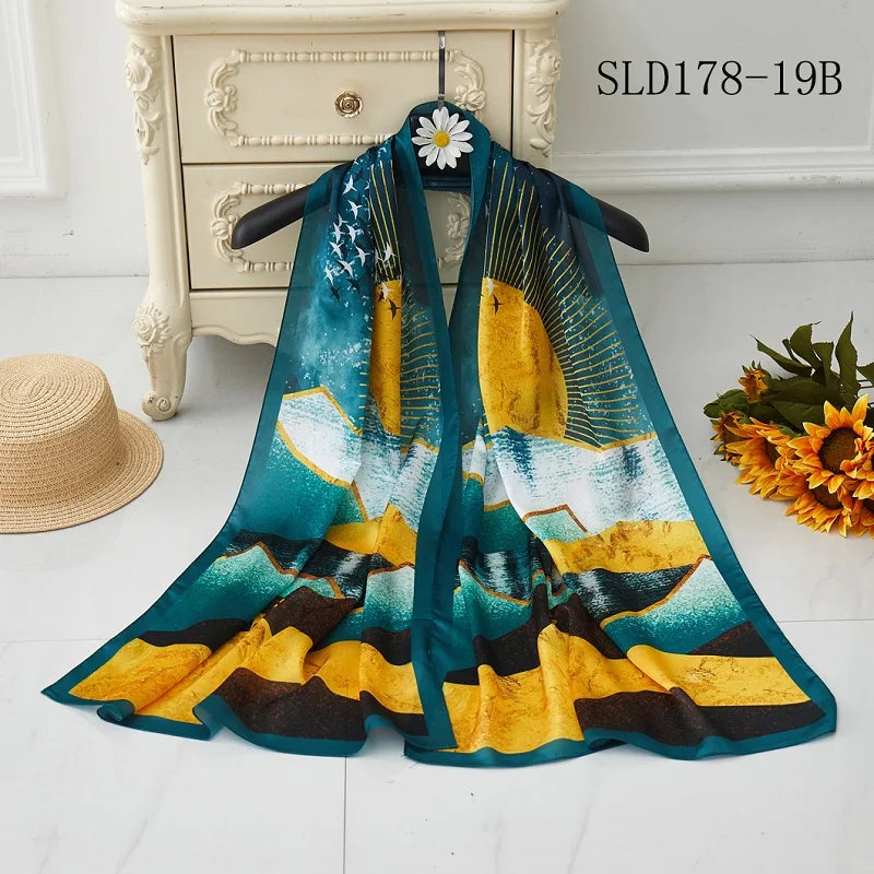 Wholesale Custom Digital Screen Printed Silk Scarf Printing Head Accessories Satin Hijab Scarf For Women Scarves & Shawls