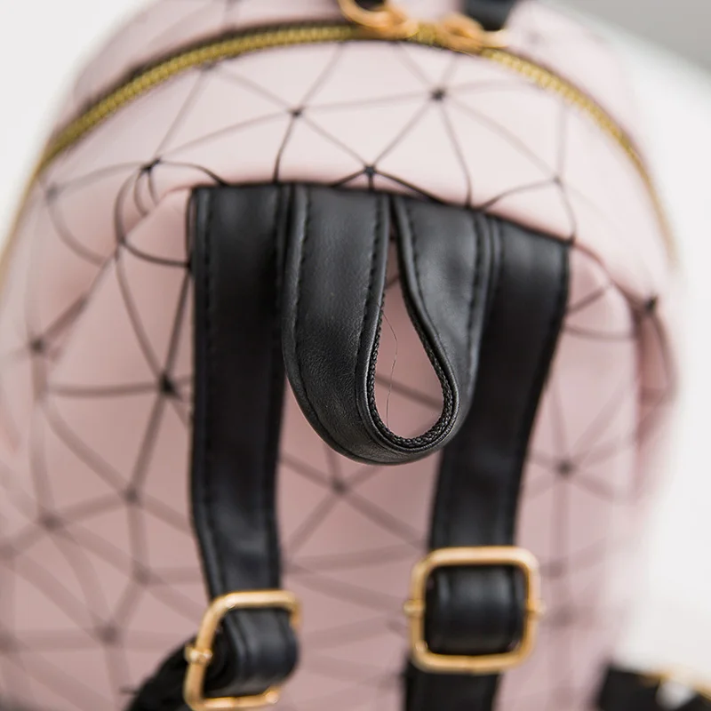 Fashion Cute Geometry Pattern Mini  PU Leather School Leisure travel Backpacks for Girl Women