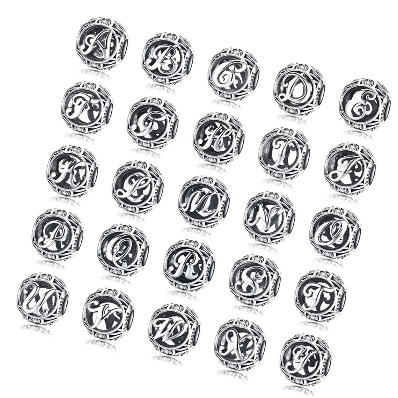 Прямые продажи от производителя S925 Серебряный браслет для рукоделия бусины с вырезами английская буква позолоченная монограмма ювелирные аксессуары