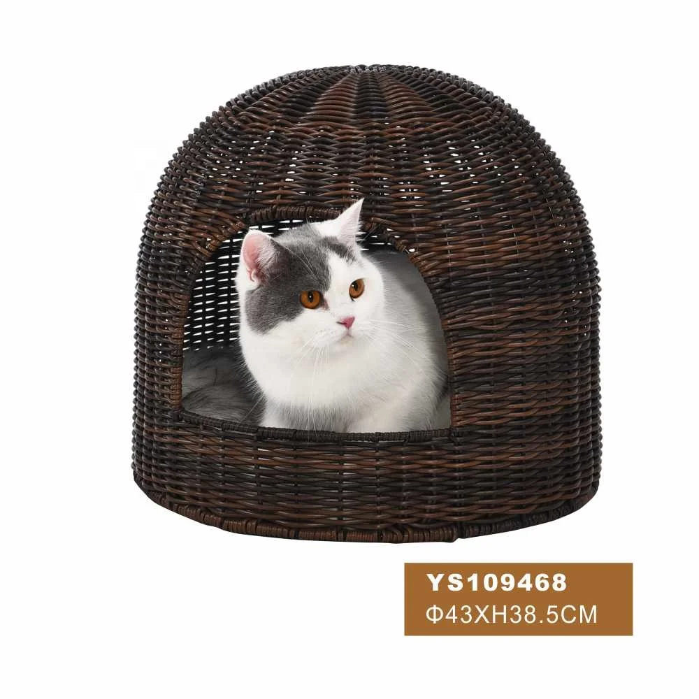 Modern Stylish Design Pet Furniture Washable Cat Cave Round House Artificial Rattan Wicker Cat Bed