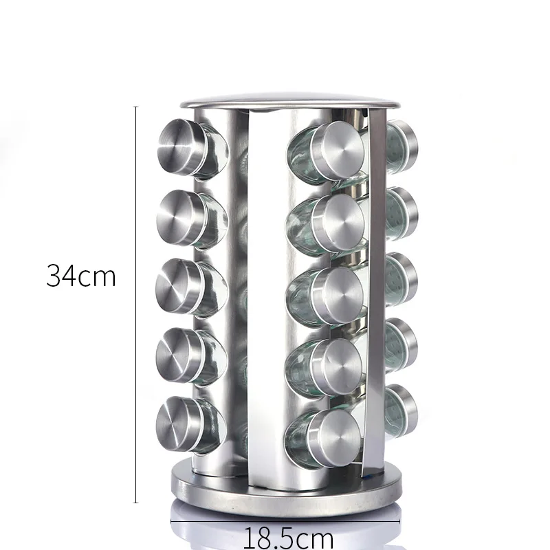 360 turntable rotating spice jar organizer Stainless steel revolving Carousel kitchen spice rack set with glass bottle