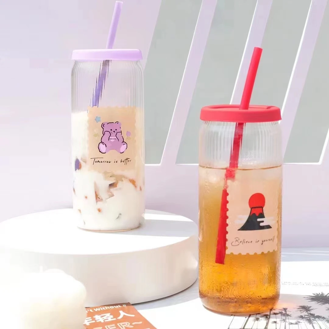 Factory wholesale red pink simple cute with straws lead-free glass beer mugs party wedding