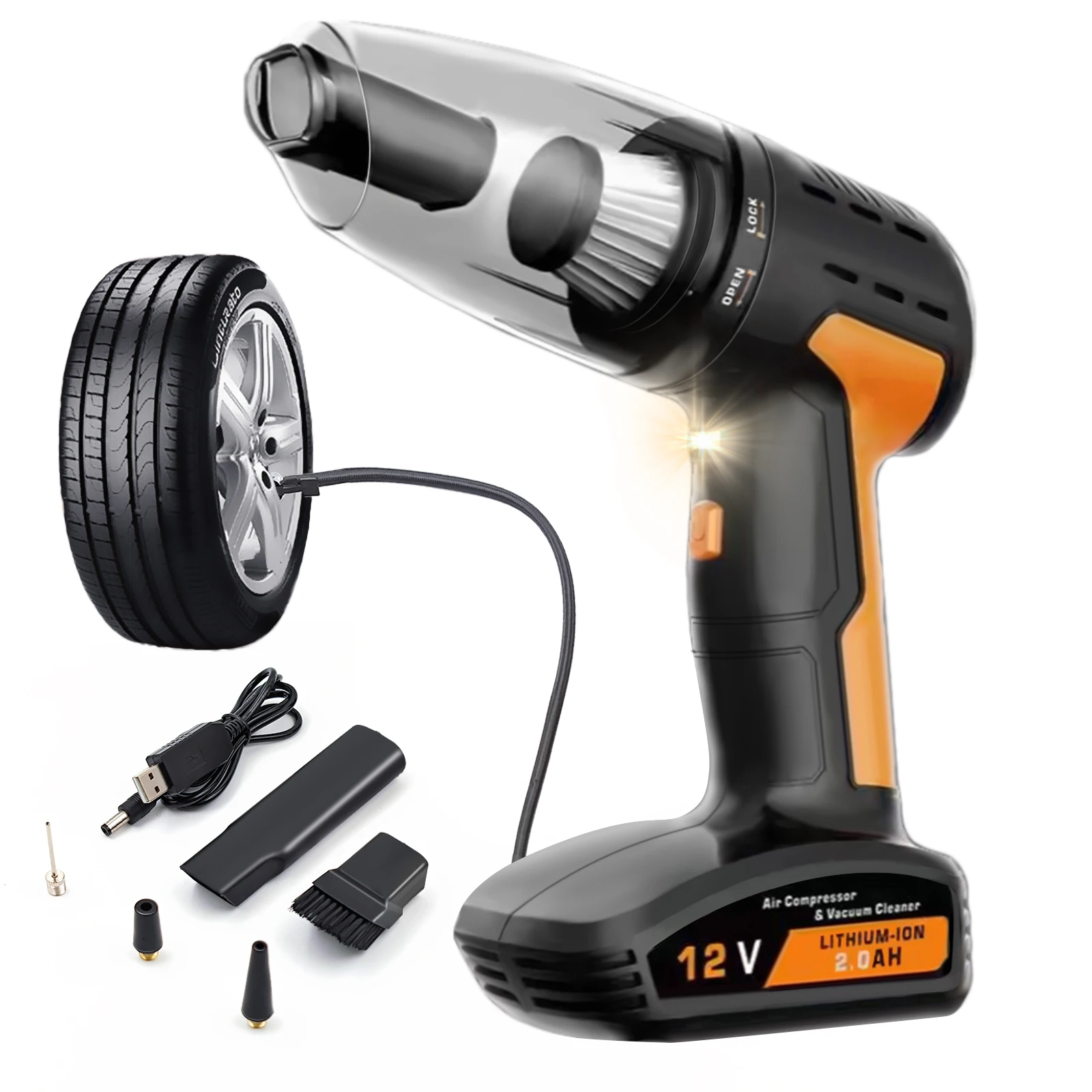 USA In Stock Portable Strong Suction 6000PA Car Seat Vacuum Cleaners 120W Mini Handheld Cleaner With LED Light