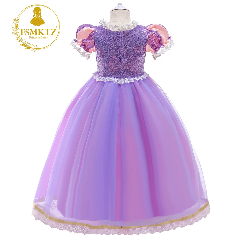 Rapunzel Princess Dress European Style Girls Formal Costume Role play Cosplay Halloween Carnival Kids Princess Gown