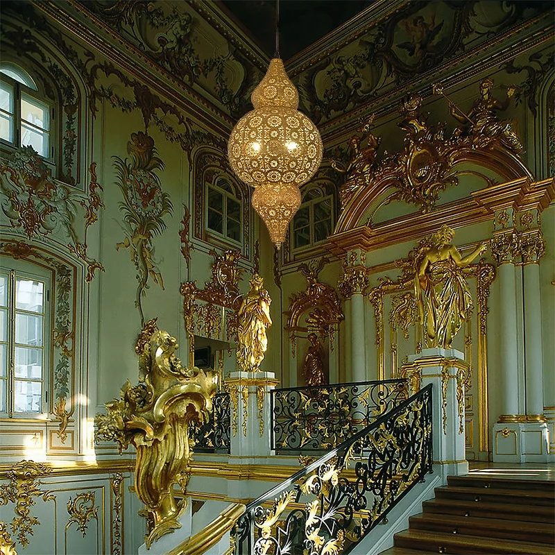 Arabic Lamp Retro Lantern Light Luxury Gold Copper Chandelier Stove Shape Living Room Restaurant Pendant Light