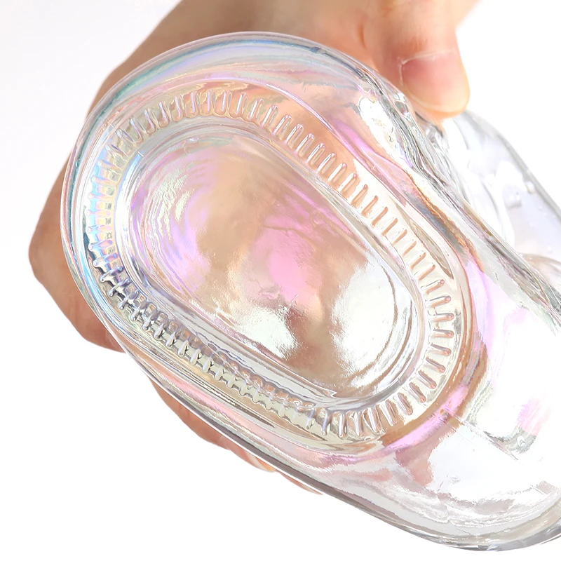 factory price high capacity hand model creative design 750ml transparent liquor glass bottle