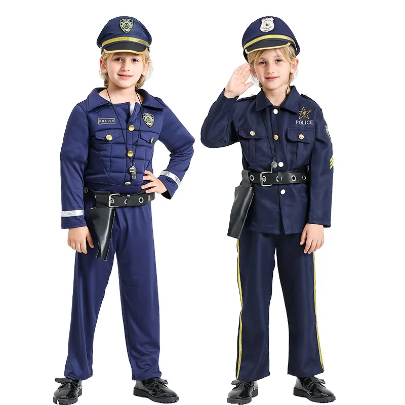 Fancy Halloween Role play Outfits Police Officer Dress Up Kids Cosplay Party Career Police Uniform Outfits Costume for Party